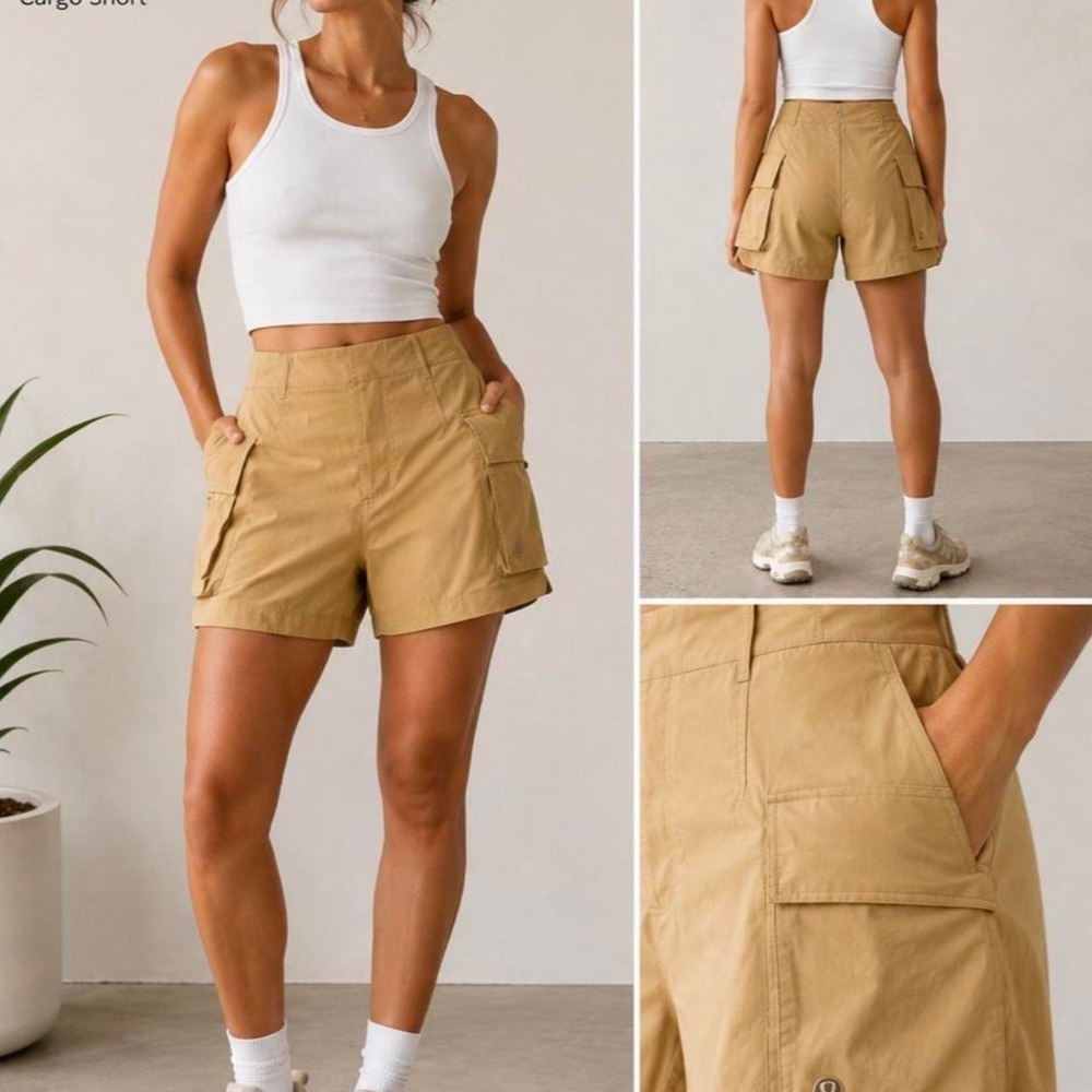 Lululemon Relaxed Fit Super High-Rise Cargo Shorts Women's Size 8 Tan Gorpcore